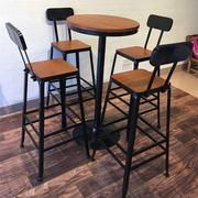 铁艺复古高脚椅吧台凳实木桌椅组合咖啡厅奶茶店酒吧圆方桌皮凳