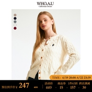 WHOAU2023年羊毛女圆领麻花纹开衫毛衣WHCKD4902F