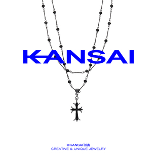 kansai黑色宝石十字架项链，女个性高级感小众设计双层叠戴男配饰品