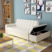 香港小户型皮艺带储物沙发多功能，双人折叠客厅书房两用梳化床