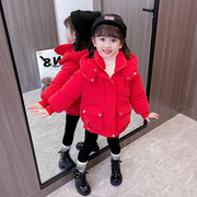 女童装加绒冬装韩版棉衣2023儿童女宝宝洋气加厚保暖棉服外套