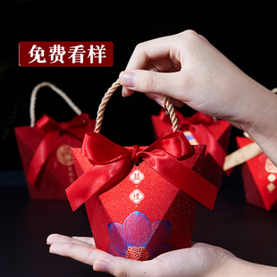 喜糖盒结婚专用伴手礼手提式手拎式结婚用品红，喜礼糖盒简单可放烟