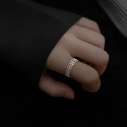 s925纯银蕾丝爱心戒指，女设计感简约时尚，个性尾戒开口可调节食指环