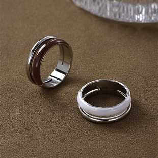 拼色珐琅双轨戒指女欧美轻奢小众，设计高级感美拉德百搭素圈指环