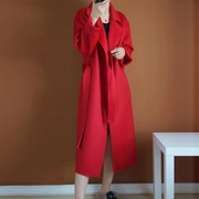 品牌高端100纯羊绒，中国红红色大衣外套，女结婚女2023