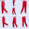 红色学生校服裤小学生初，高中生运动休闲男白边直筒宽松两道杠长裤