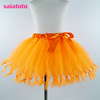 女儿童六一桔橙色打结公主蓬蓬，半身裙网纱短裙，表演出服装跳舞蹈裙