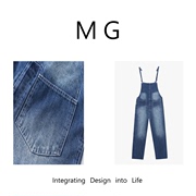 mg开端设计街头系列水洗，牛仔背带裤长裤女dg-23072