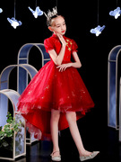 儿童晚礼服燕尾红色主持人红歌洋气高端公主花童走秀钢琴女童演出