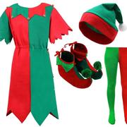 圣诞节儿童服装男童女童亲子装，cosplay可爱绿色精灵小丑服演出服