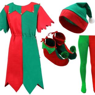 圣诞节儿童服装男童女童亲子装Cosplay可爱绿色精灵小丑服演出服
