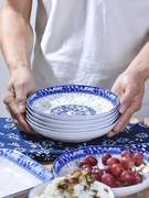 青花瓷盘子菜盘家用菜碟景德镇网红陶瓷餐具套装中式深盘汤盘10个
