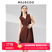 MEDECOO/墨蒂珂2023春季修身系带西装领无袖连衣裙女MHC90102