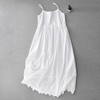 白色吊带连衣裙女2023夏季小清新纯棉，无袖刺绣拼接长裙打底裙