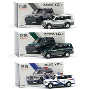 拓意三菱第三代帕杰罗 银色警车合金汽车模型玩具 1 64小比例车模