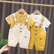 宝宝背带裤套装1一2-3岁0男童夏装洋气婴幼儿童，潮女童短袖两件套4