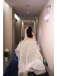 晨袍新娘女婚礼冬季高级感独特长款法式蕾丝白色睡袍梦幻睡美人仙
