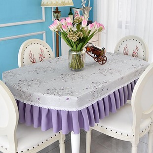 北欧高端椭圆形餐桌桌布布艺2023年紫色棉麻小清新茶几台布罩