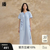 薄荷曼波播蓝色连衣裙女夏季宽松独特新中式长裙DDR2LD5517