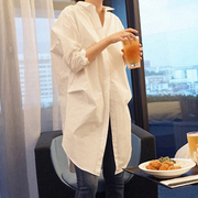 chic春夏男友bf风大码长袖白衬衫棉上衣，宽松中长款韩版衬衣女