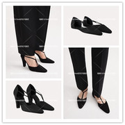 瑞典 TOTEME女鞋 黑色桑蚕丝T字系带尖头锥跟高跟鞋+平跟凉鞋