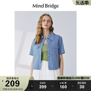 MB MindBridge百家好韩版短袖衬衫夏季女士宽松海蓝衬衣短款上衣