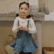 2023韩版女童牛仔背带裙秋款儿童女孩荷叶边鱼尾裙柔软背带裙