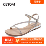 KISSCAT/接吻猫夏季时尚圆头平跟水钻甜美时装凉鞋女KA21387-52