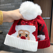 2023圣诞帽女可爱圣诞老人红色毛线帽秋冬季保暖针织帽子女潮