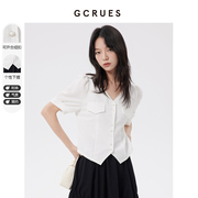 gcrues简约气质优雅通勤v领短袖衬衫，女夏2024设计感上衣小众