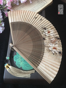 中国风国画6寸女古典折扇子纸扇，双面串竹扇扇香扇工艺扇