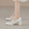 单鞋2023春白色粗跟仙女，款浅口小皮鞋温柔风，高跟玛丽珍鞋女