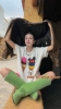 FISH YU 纯棉少女卡通米奇冰淇淋直喷印花宽松短袖T恤上衣