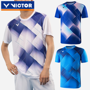 VICTOR胜利羽毛球服短袖威克多T恤时尚拼色圆领上衣网球运动衫男