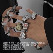 简约时尚朋克手表戒指百搭小众情侣手指表迷你时钟可爱创意电子表