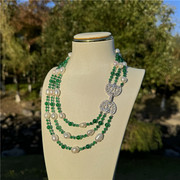 天然绿玛瑙镶嵌珍珠项链小众设计多层短款毛衣链轻奢时尚首饰礼物