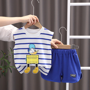 婴儿童衣服夏装宝宝小孩男0一周岁1岁半2到3-4多纯棉背心套装无袖