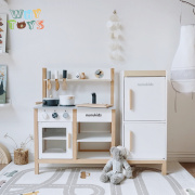 北欧简约风儿童趣味，益智过家家冰箱玩具木质，仿真双门冰箱亲子互动