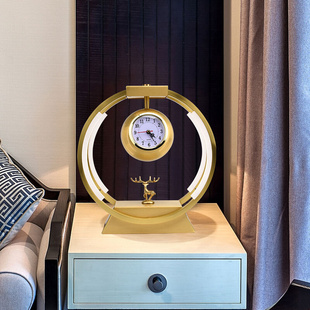 全铜装饰座钟桌面创意摆台式钟表客E厅台钟新中式实木坐式时钟摆