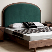 北欧黑胡桃木全实木软包双人床，大靠背婚床美式复古软靠布艺原木床