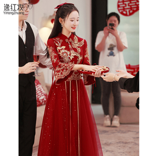 中式新娘敬酒服旗袍高级感2024结婚晚礼服夏季孕妇连衣裙订婚