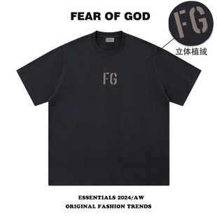 fearofgod富贵fg植绒字母，短袖t恤男女essentials纯棉上衣fog潮