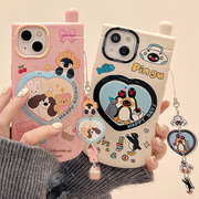 韩风创意小灵通造型苹果14pro手机壳适用iphone15promax可爱企鹅1312网红14卡通趣味15女款带镜子手机套