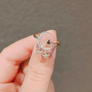 日韩系轻奢星月戒指女潮小众设计满钻流苏开口戒气质食指戒指环