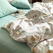 纯棉斜纹床单卡通儿童小兔子全棉被套可搭配ab版小格子学生床睡单