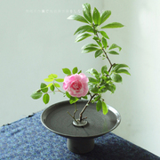 手工陶瓷花盆花器日式艺术，插花用品禅意黑花，插小源流茶室会所花道
