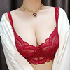 性感超薄文胸套装女法式大码红色本命年内衣大胸显小新婚情调胸罩