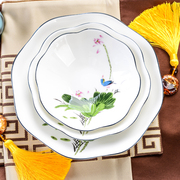 骨瓷盘子唐山陶瓷菜盘创意个性沙拉碟子家用水果餐具菊花深汤盘