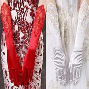 新娘婚纱冬季手套蕾丝，长款白色韩版婚纱，礼服加长保暖手套