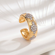 流行复古式宫廷金纱拉丝，戒指镀金细腻拉丝镶锆石手镯女士
